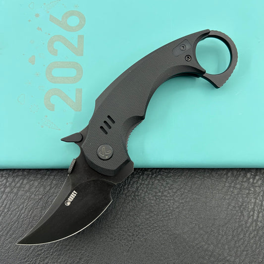 KUBEY knife KU440F Jaw  Pikal Folding Black G-10 Handle 2.52" Blackwash 14C28N