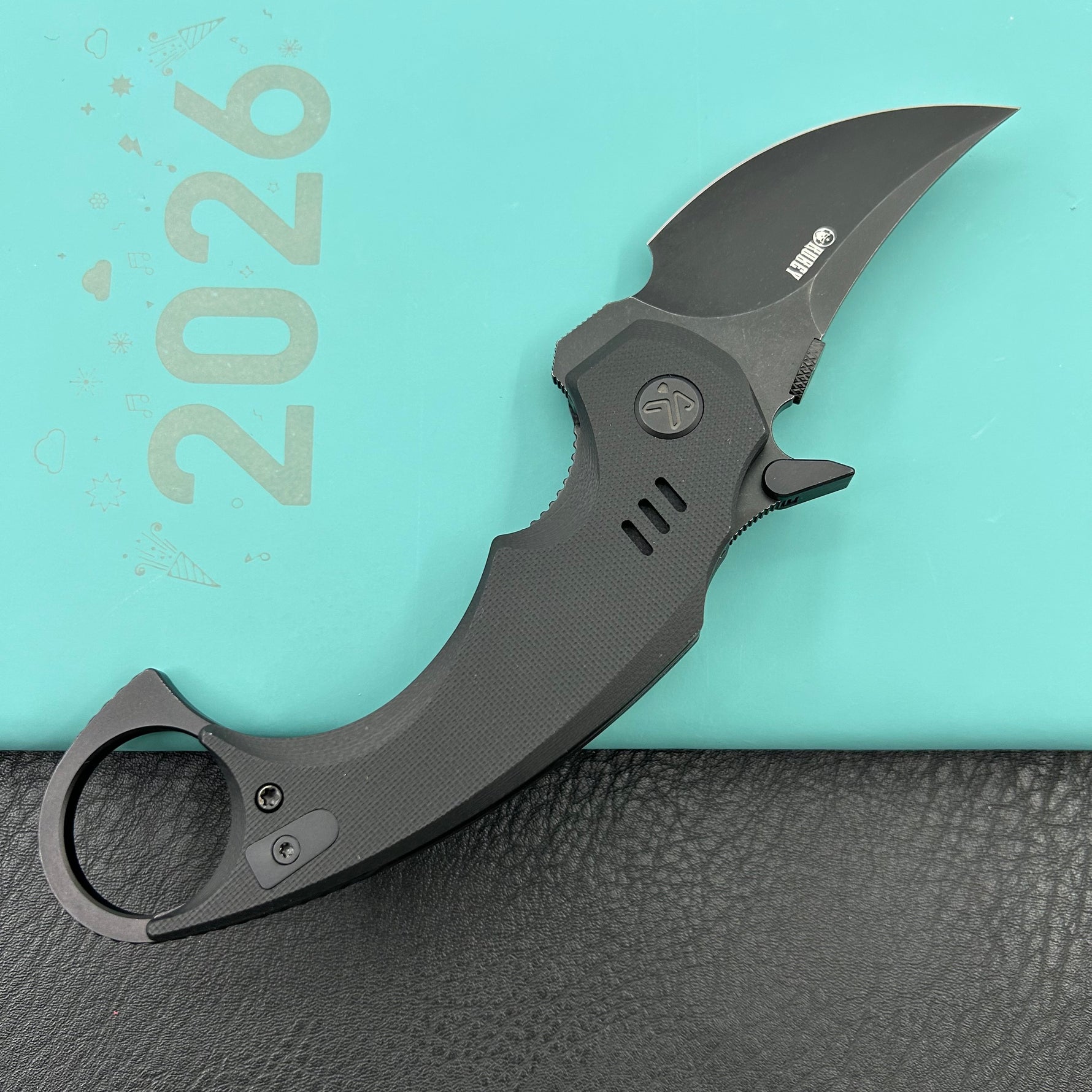 KUBEY knife KU440F Jaw  Pikal Folding Black G-10 Handle 2.52" Blackwash 14C28N