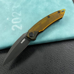 KUBEY KU333 Leaf Liner Lock Front Flipper Folding Knife Ultem Handle   Handle 2.99" Black Stonewashed AUS-10