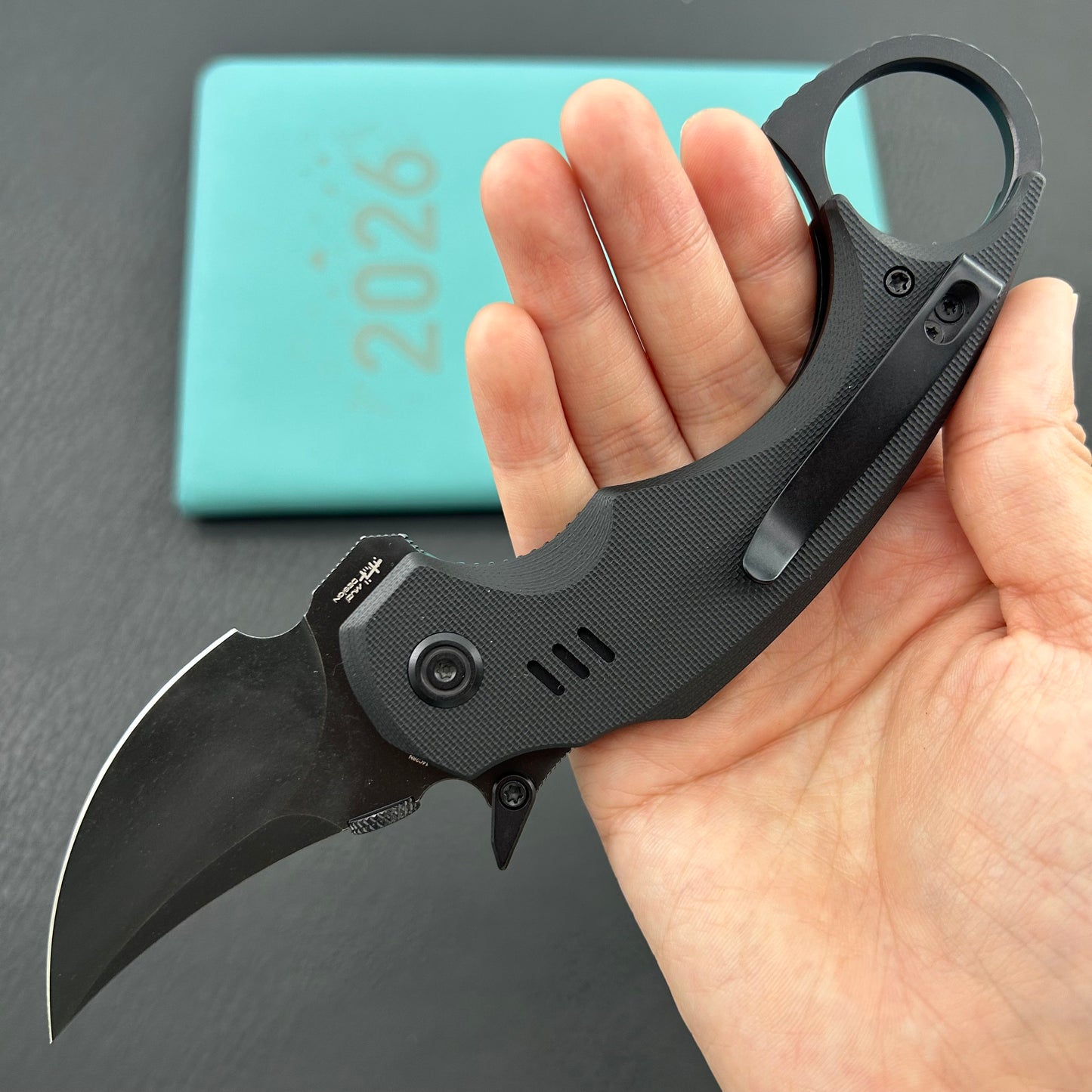 KUBEY knife KU440F Jaw  Pikal Folding Black G-10 Handle 2.52" Blackwash 14C28N