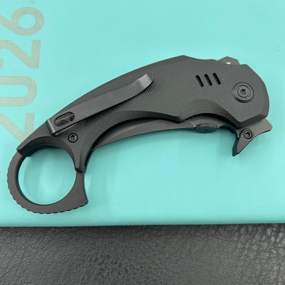 KUBEY knife KU440F Jaw  Pikal Folding Black G-10 Handle 2.52" Blackwash 14C28N