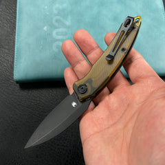 KUBEY KU333 Leaf Liner Lock Front Flipper Folding Knife Ultem Handle   Handle 2.99" Black Stonewashed AUS-10