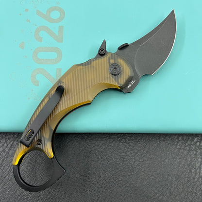KUBEY knife KU440E Jaw  Pikal Folding Knife Ultem Handle 2.52" Blackwash 14C28N