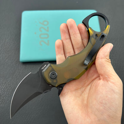 KUBEY knife KU440E Jaw  Pikal Folding Knife Ultem Handle 2.52" Blackwash 14C28N
