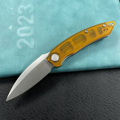 KUBEY KU333 Leaf Liner Lock Front Flipper Folding Knife Ultem Handle 2.99" Bead Blasted AUS-10