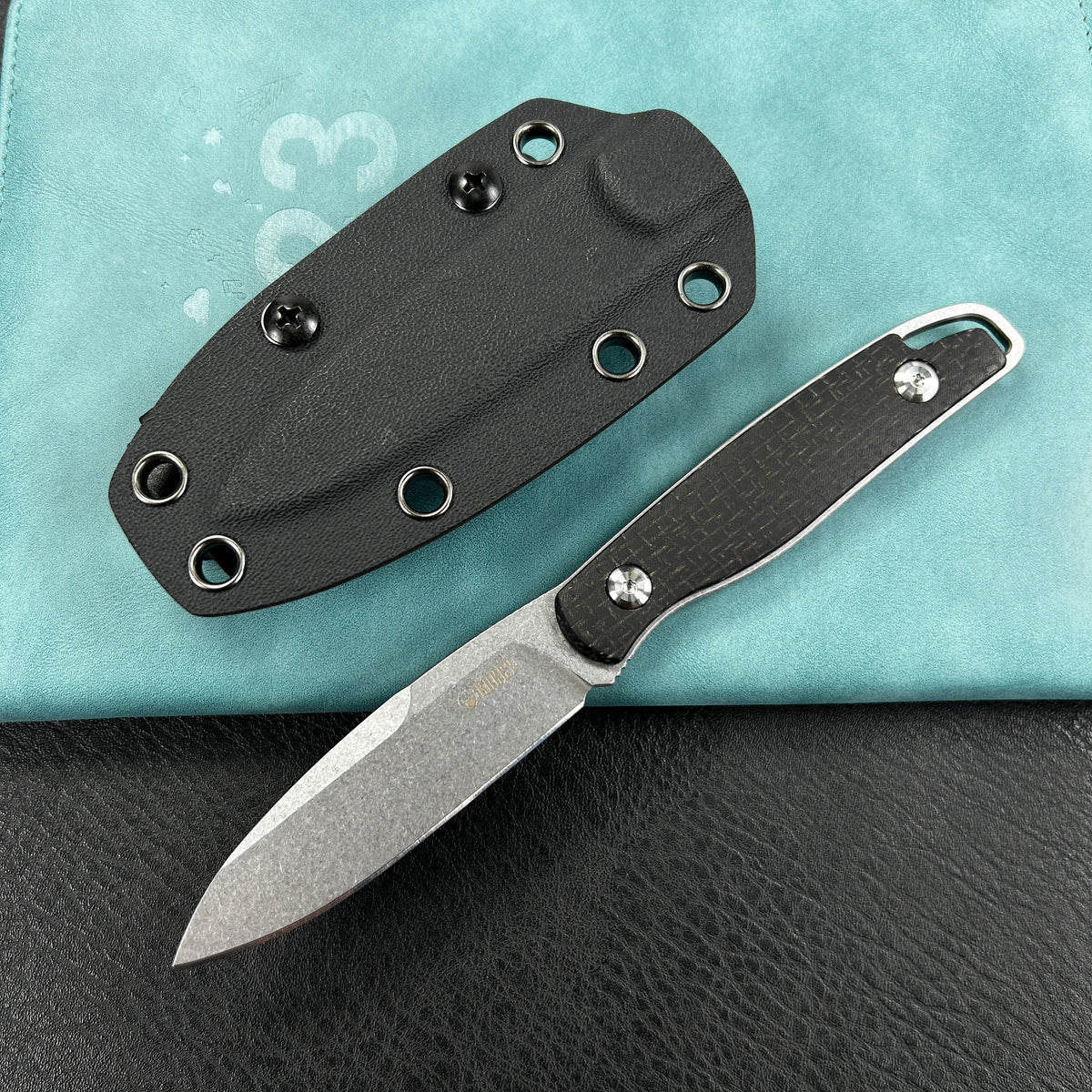 KUBEY KU357A  Dust Devil Utlity Knife Fixed Blade Knives Black Coarse Micarta 3.23'' Beadblast 14C28N