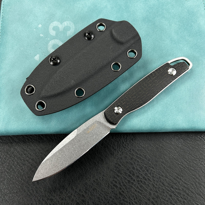 KUBEY KU357A  Dust Devil Utlity Knife Fixed Blade Knives Black Coarse Micarta 3.23'' Beadblast 14C28N