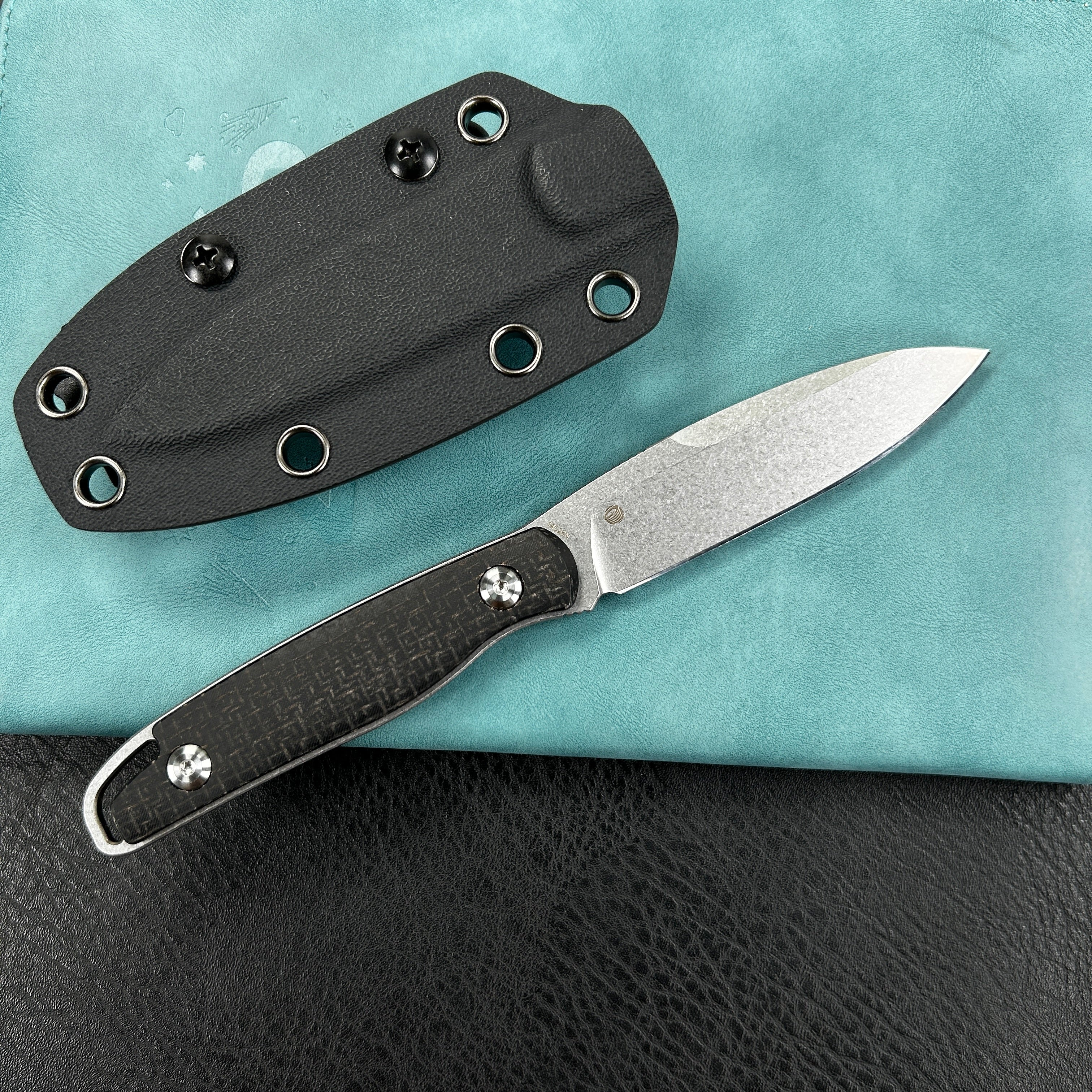 KUBEY KU357A  Dust Devil Utlity Knife Fixed Blade Knives Black Coarse Micarta 3.23'' Beadblast 14C28N