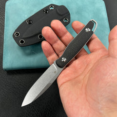 KUBEY KU357A  Dust Devil Utlity Knife Fixed Blade Knives Black Coarse Micarta 3.23'' Beadblast 14C28N