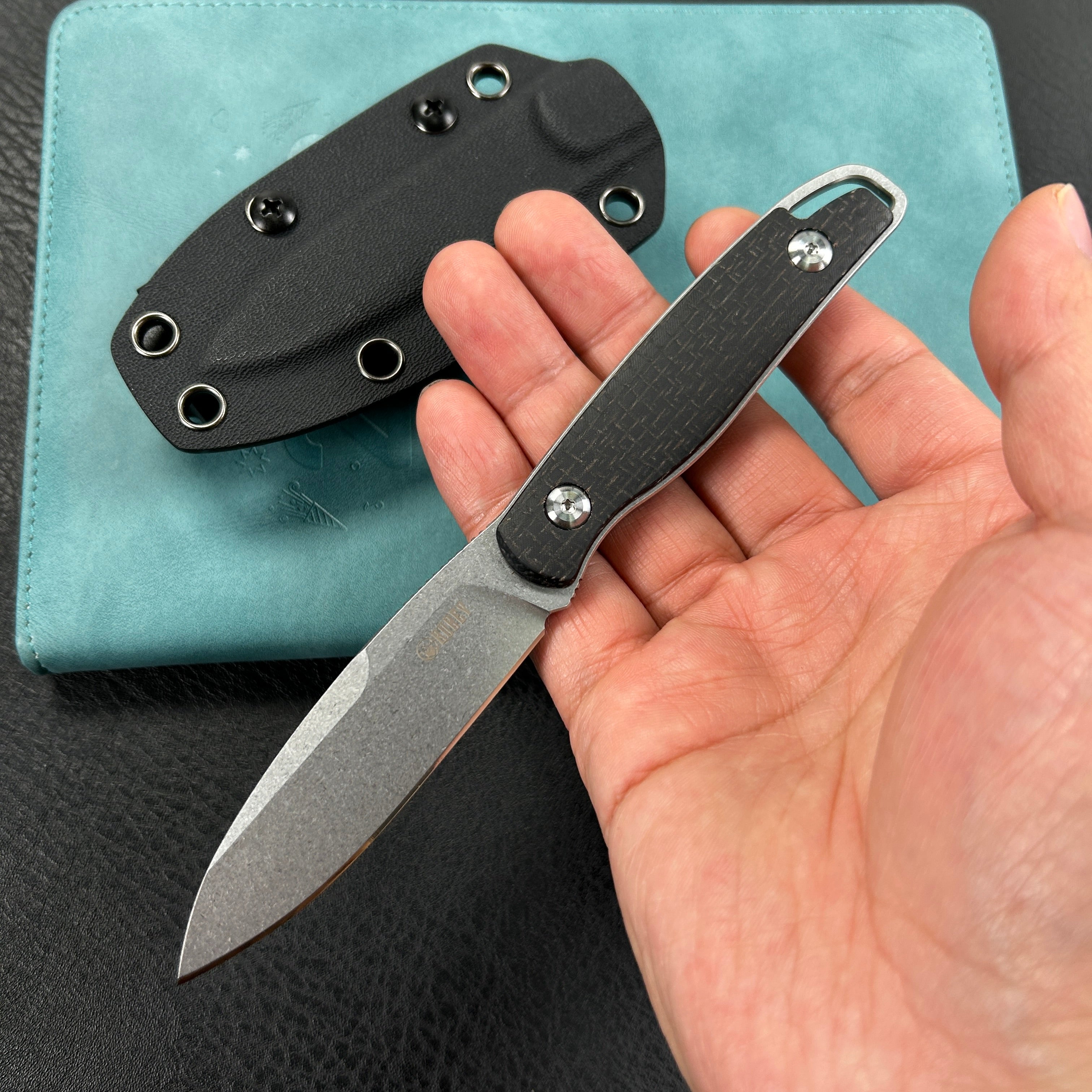 KUBEY KU357A  Dust Devil Utlity Knife Fixed Blade Knives Black Coarse Micarta 3.23'' Beadblast 14C28N