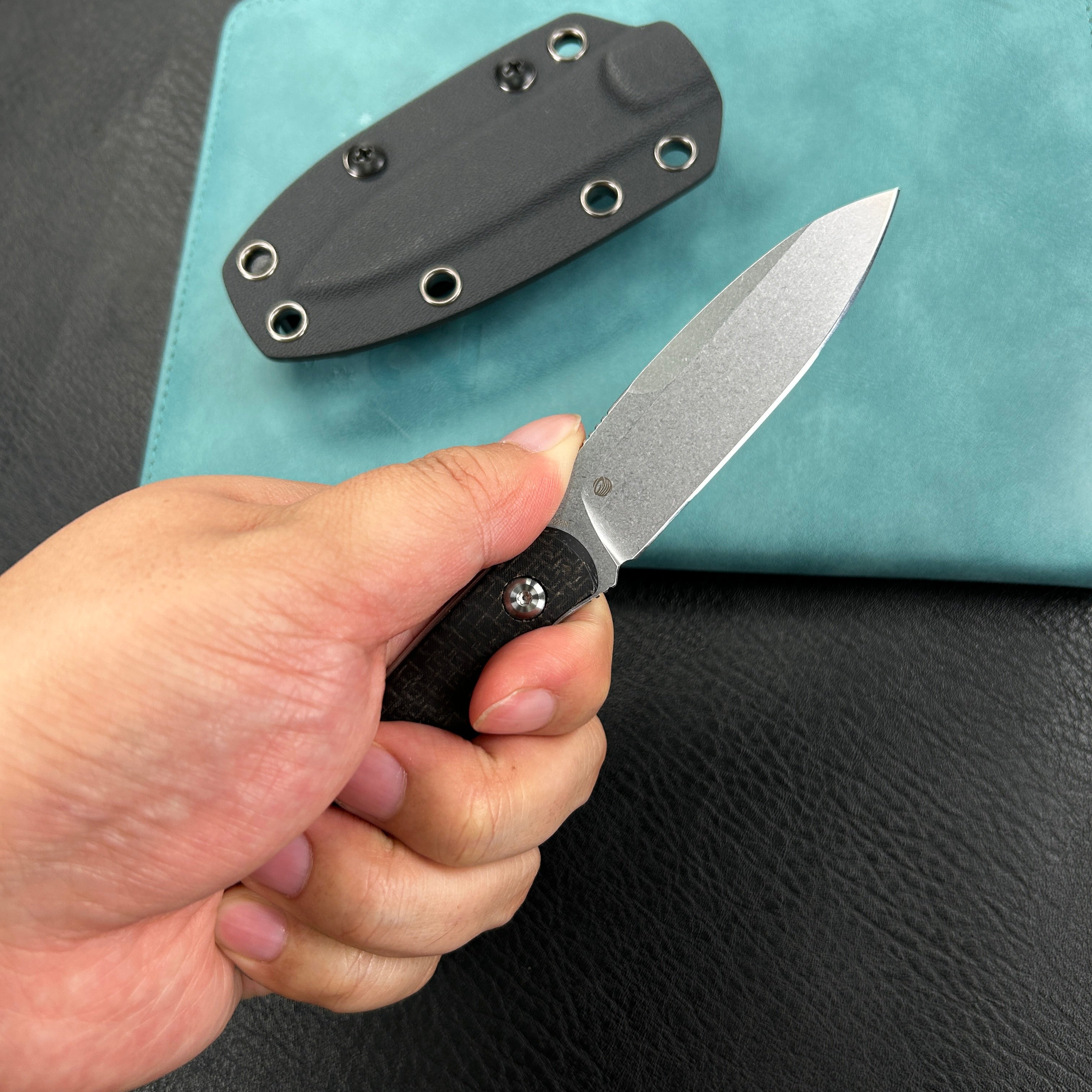 KUBEY KU357A  Dust Devil Utlity Knife Fixed Blade Knives Black Coarse Micarta 3.23'' Beadblast 14C28N