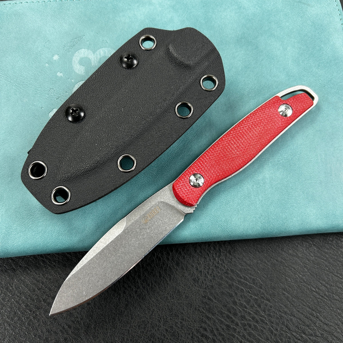 KUBEY KU357B  Dust Devil Utlity Knife Fixed Blade Knives Red Micarta 3.23'' Beadblast 14C28N