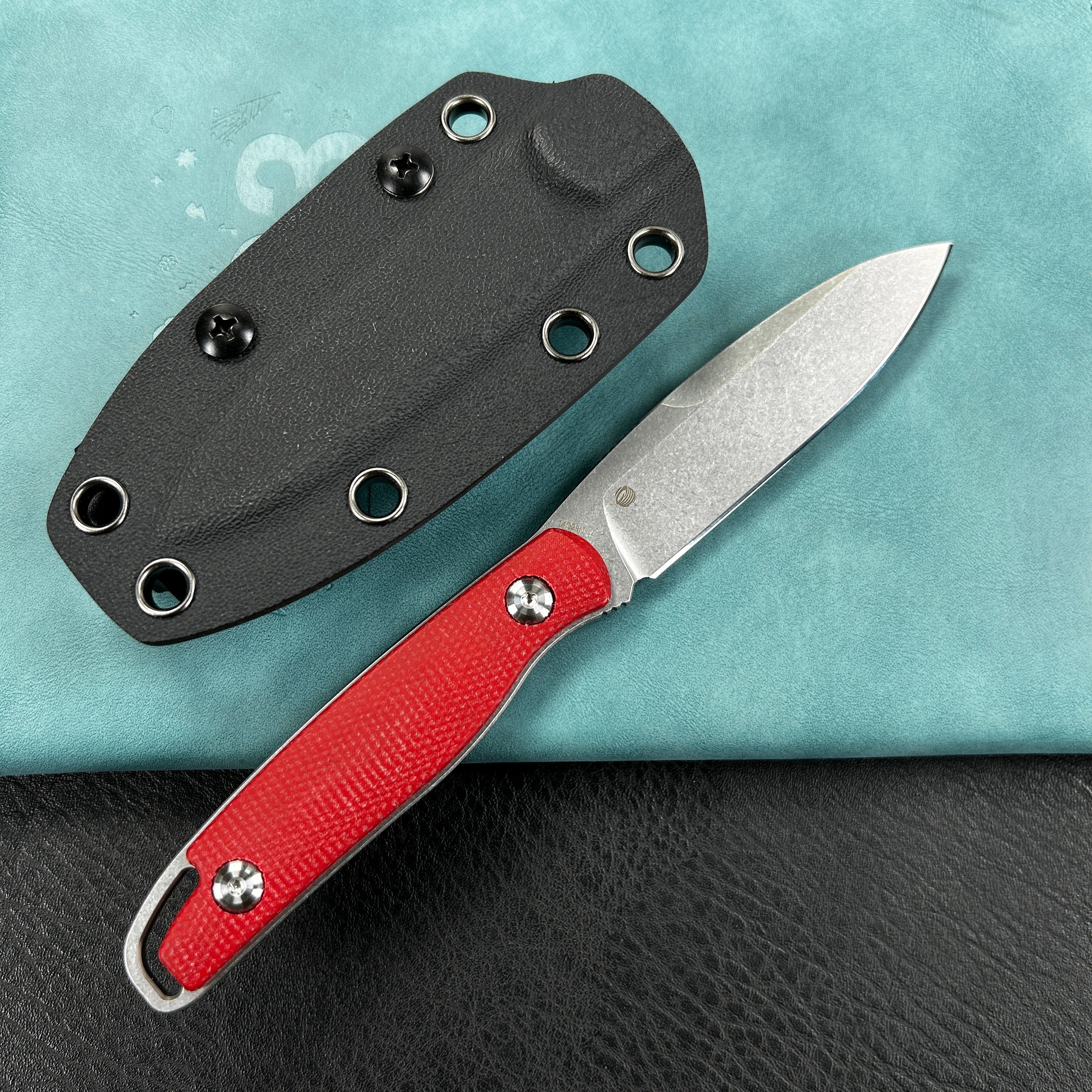 KUBEY KU357B  Dust Devil Utlity Knife Fixed Blade Knives Red Micarta 3.23'' Beadblast 14C28N