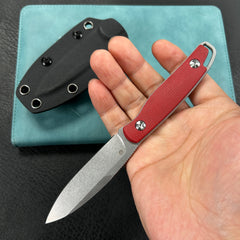 KUBEY KU357B  Dust Devil Utlity Knife Fixed Blade Knives Red Micarta 3.23'' Beadblast 14C28N