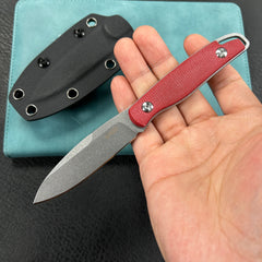 KUBEY KU357B  Dust Devil Utlity Knife Fixed Blade Knives Red Micarta 3.23'' Beadblast 14C28N