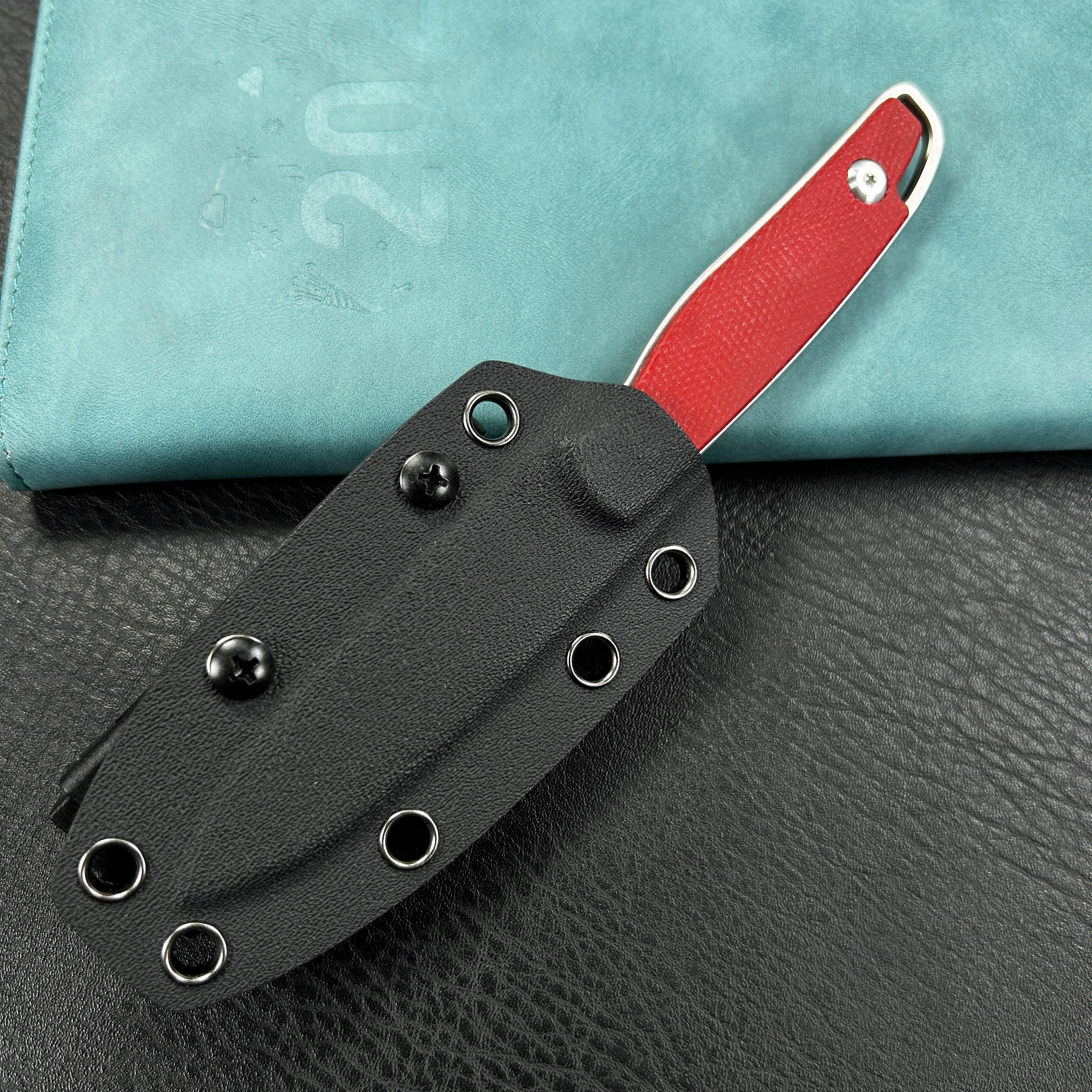 KUBEY KU357B  Dust Devil Utlity Knife Fixed Blade Knives Red Micarta 3.23'' Beadblast 14C28N