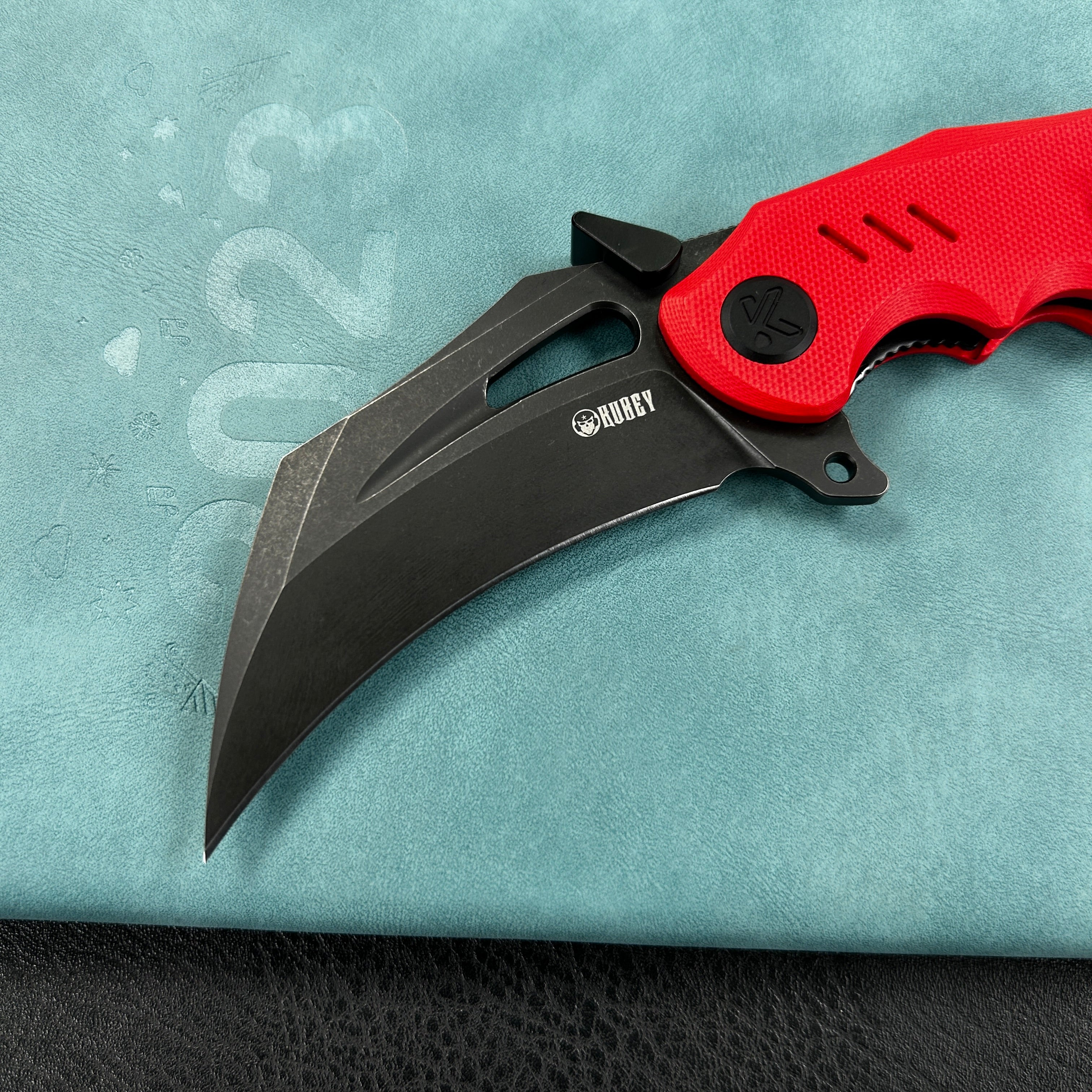 KUBEY KU261H Wrath Karambit Folding Knife  Red G-10 Handle 2.68" Blackwash 14C28N