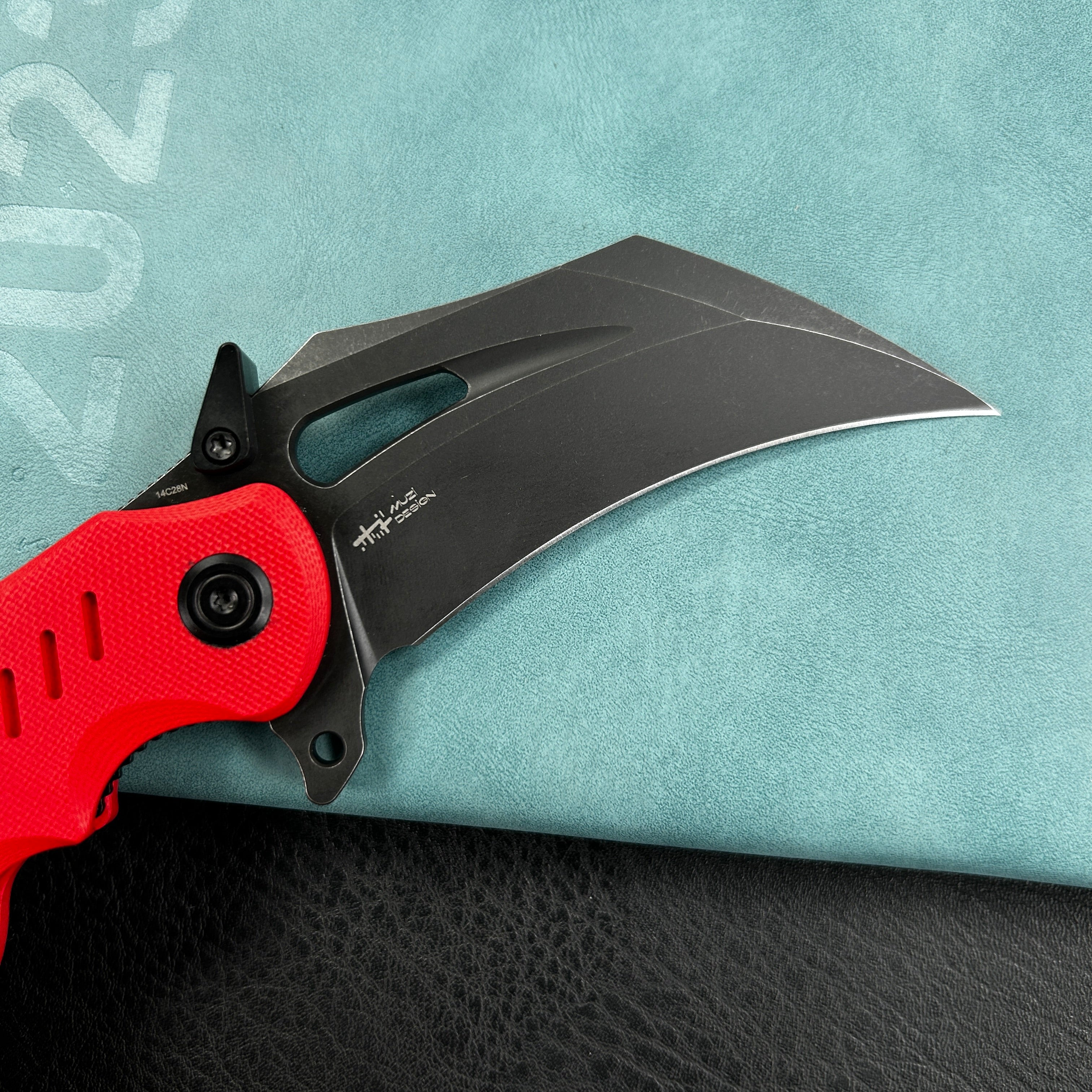 KUBEY KU261H Wrath Karambit Folding Knife  Red G-10 Handle 2.68" Blackwash 14C28N