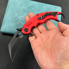 KUBEY KU261H Wrath Karambit Folding Knife  Red G-10 Handle 2.68" Blackwash 14C28N