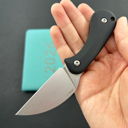 KUBEY knife KU424A Pixie Fixed Blade Knife Black G-10 Handle 2.36" Beadblast 14C28N Blade