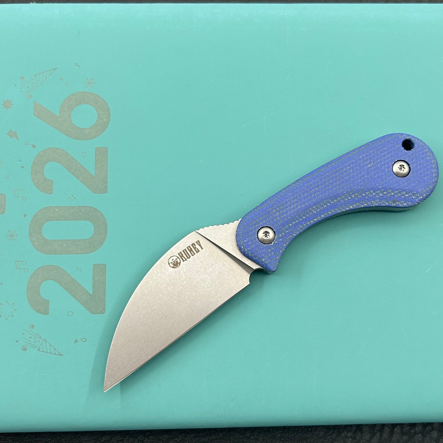 KUBEY knife KU424B Pixie Fixed Blade Knife Blue Micarta Handle 2.36" Beadblast 14C28N Blade