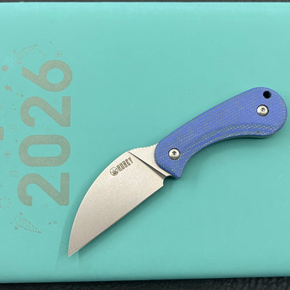 KUBEY knife KU424B Pixie Fixed Blade Knife Blue Micarta Handle 2.36" Beadblast 14C28N Blade