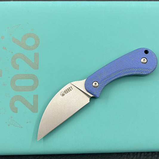 KUBEY knife KU424B Pixie Fixed Blade Knife Blue Micarta Handle 2.36" Beadblast 14C28N Blade