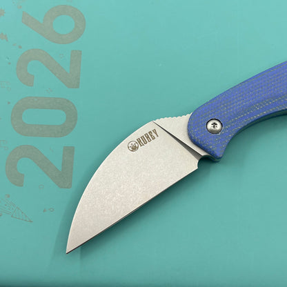 KUBEY knife KU424B Pixie Fixed Blade Knife Blue Micarta Handle 2.36" Beadblast 14C28N Blade
