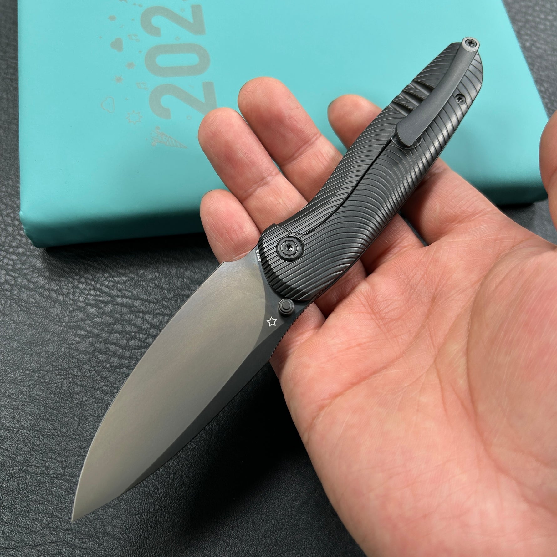 KB knives KB379C Pioneer Folding Knife Black DLC Titanium w/ Wave Milling Handle 3.35'' Black DLC 20CV Blade