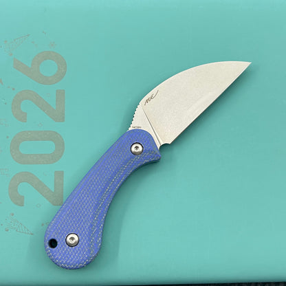 KUBEY knife KU424B Pixie Fixed Blade Knife Blue Micarta Handle 2.36" Beadblast 14C28N Blade