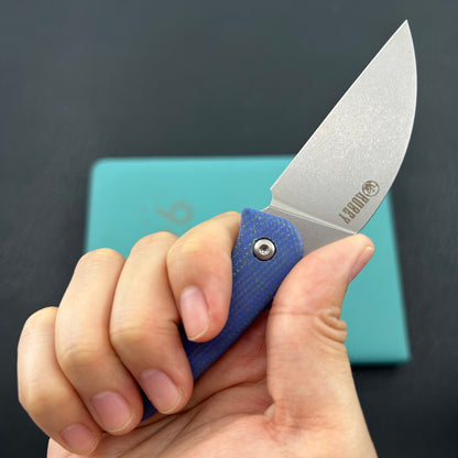 KUBEY knife KU424B Pixie Fixed Blade Knife Blue Micarta Handle 2.36" Beadblast 14C28N Blade