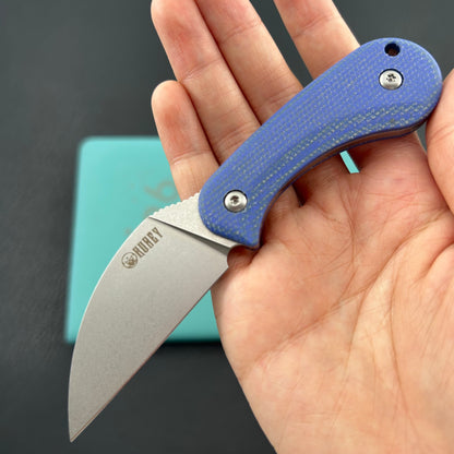 KUBEY knife KU424B Pixie Fixed Blade Knife Blue Micarta Handle 2.36" Beadblast 14C28N Blade