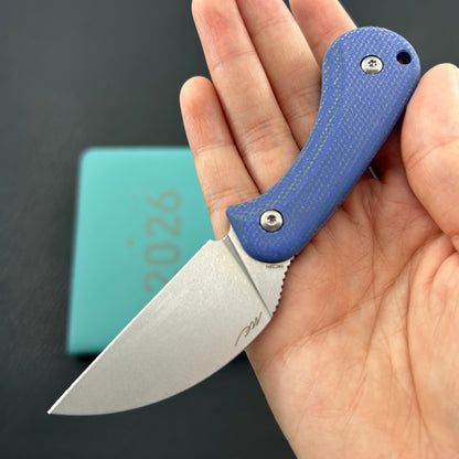 KUBEY knife KU424B Pixie Fixed Blade Knife Blue Micarta Handle 2.36" Beadblast 14C28N Blade