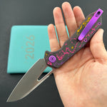 KB KNIVES KB291Y Vagrant Folding Knife POP Camo Carbon Handle 3.15" Silver Bead Blast M390 Blade