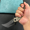 KUBEY KU261G Wrath Karambit Folding Knife Tan G-10 Handle 2.68" Blackwash 14C28N