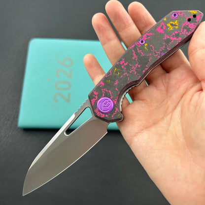 KB KNIVES KB291Y Vagrant Folding Knife POP Camo Carbon Handle 3.15" Silver Bead Blast M390 Blade
