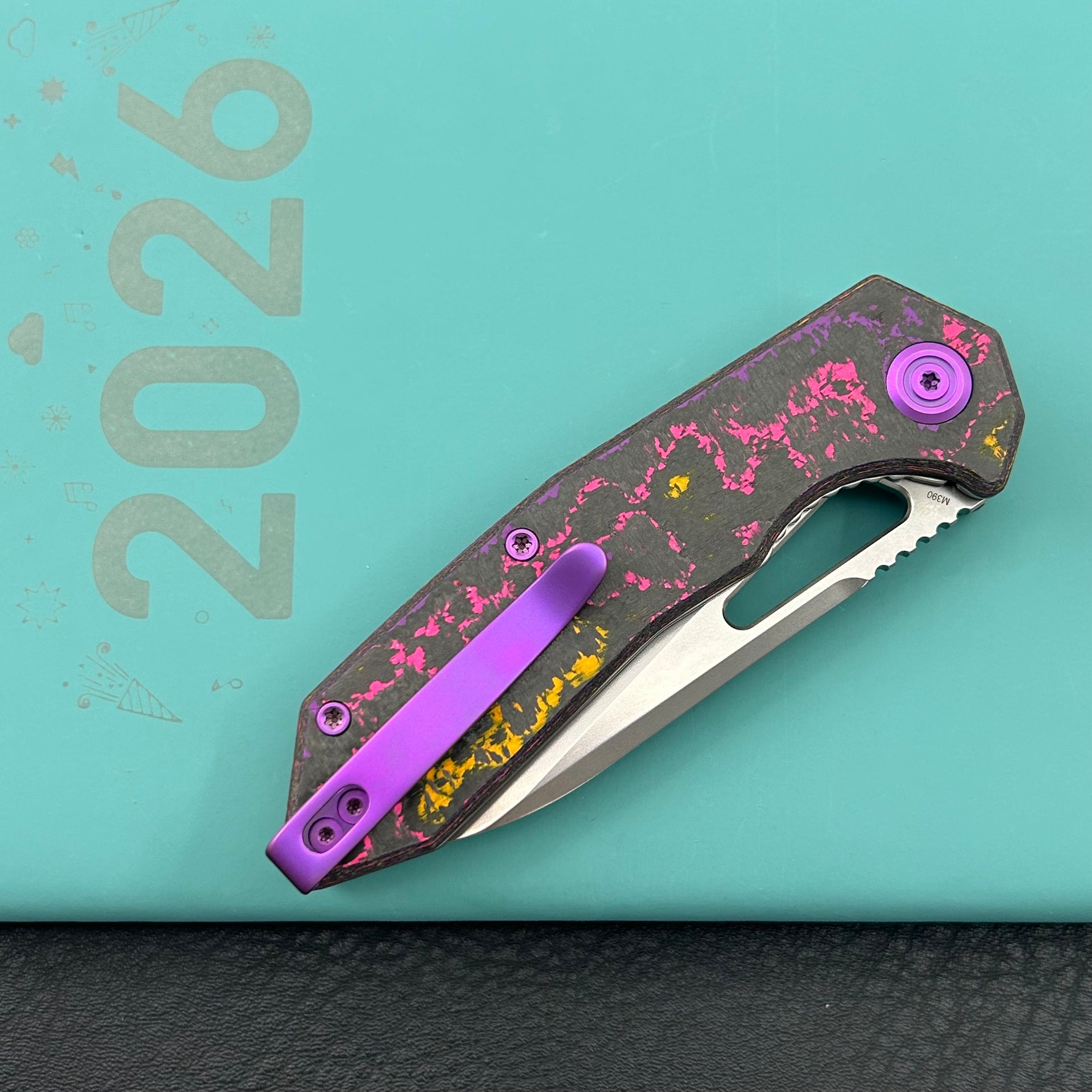 KB KNIVES KB291Y Vagrant Folding Knife POP Camo Carbon Handle 3.15" Silver Bead Blast M390 Blade