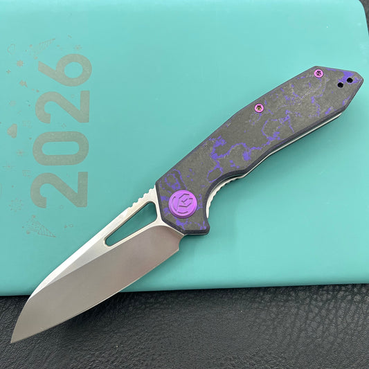 KB KNIVES KB291Z Vagrant Folding Knife Purple Flo Camo Carbon Handle 3.15" Silver Bead Blast M390 Blade