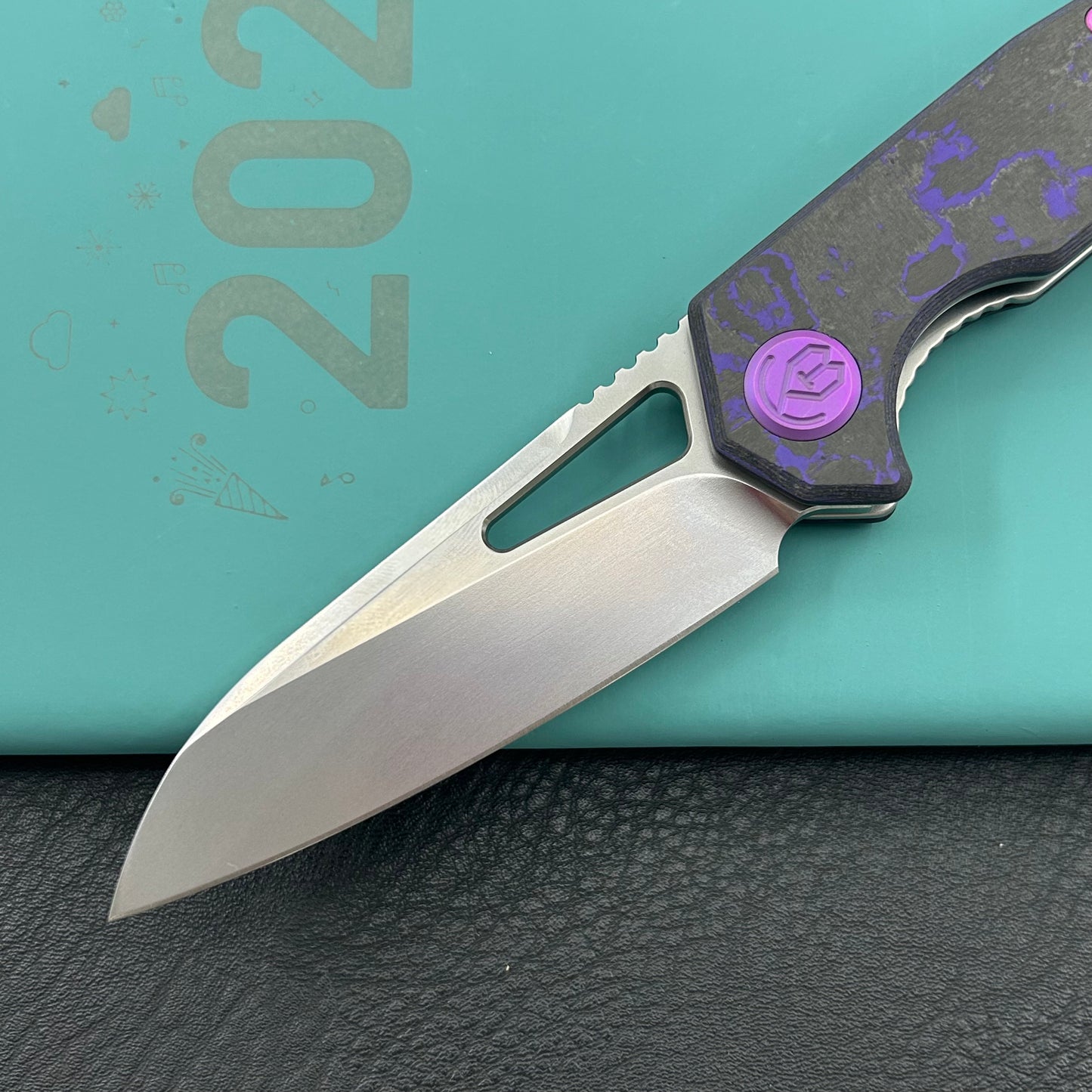 KB KNIVES KB291Z Vagrant Folding Knife Purple Flo Camo Carbon Handle 3.15" Silver Bead Blast M390 Blade