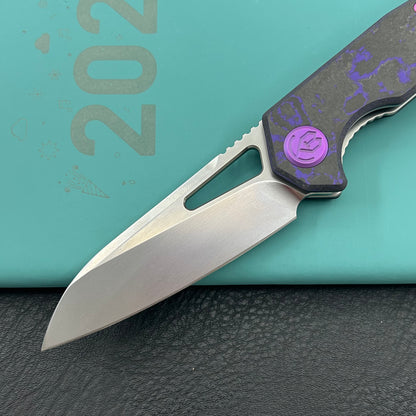 KB KNIVES KB291Z Vagrant Folding Knife Purple Flo Camo Carbon Handle 3.15" Silver Bead Blast M390 Blade
