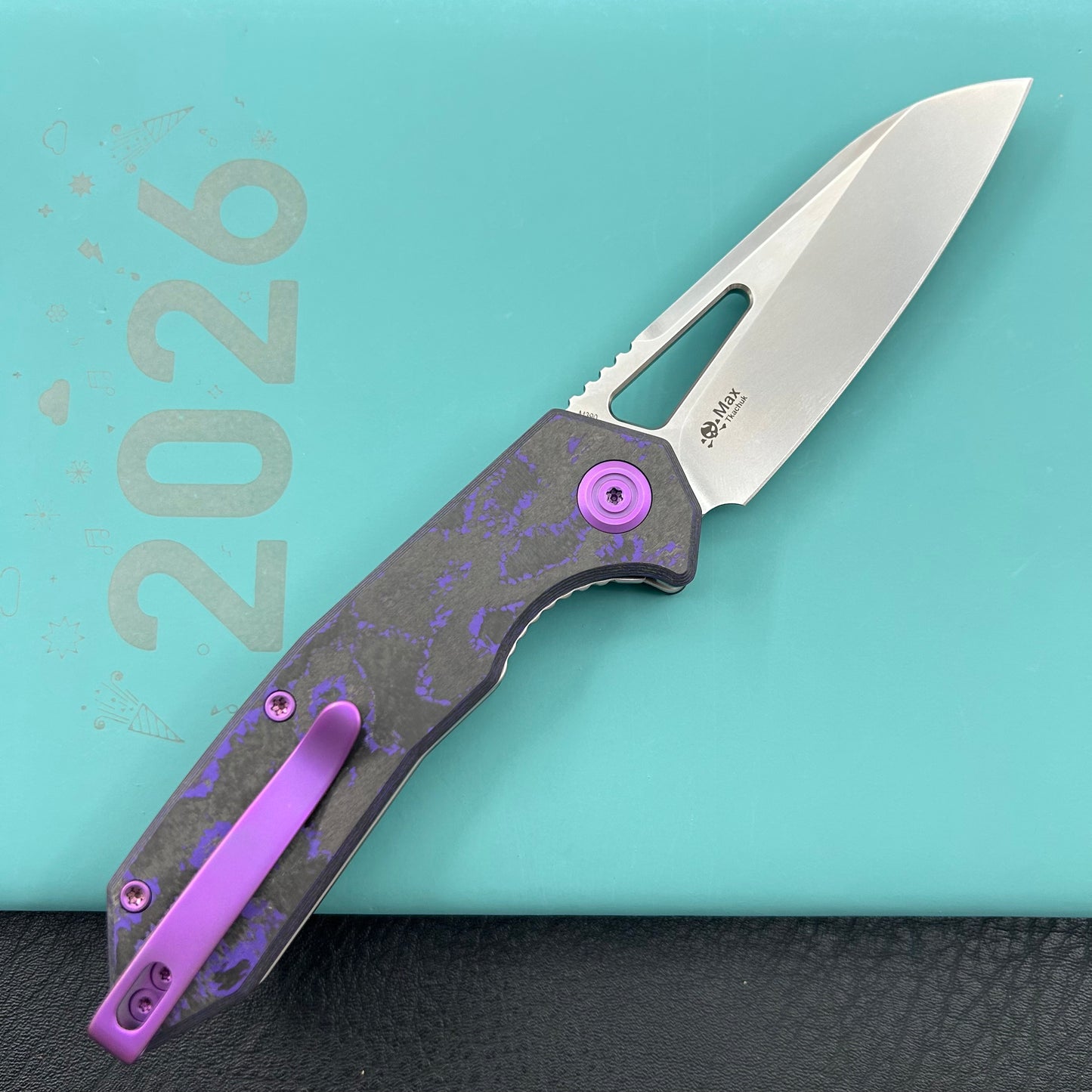 KB KNIVES KB291Z Vagrant Folding Knife Purple Flo Camo Carbon Handle 3.15" Silver Bead Blast M390 Blade