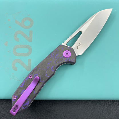 KB KNIVES KB291Z Vagrant Folding Knife Purple Flo Camo Carbon Handle 3.15" Silver Bead Blast M390 Blade