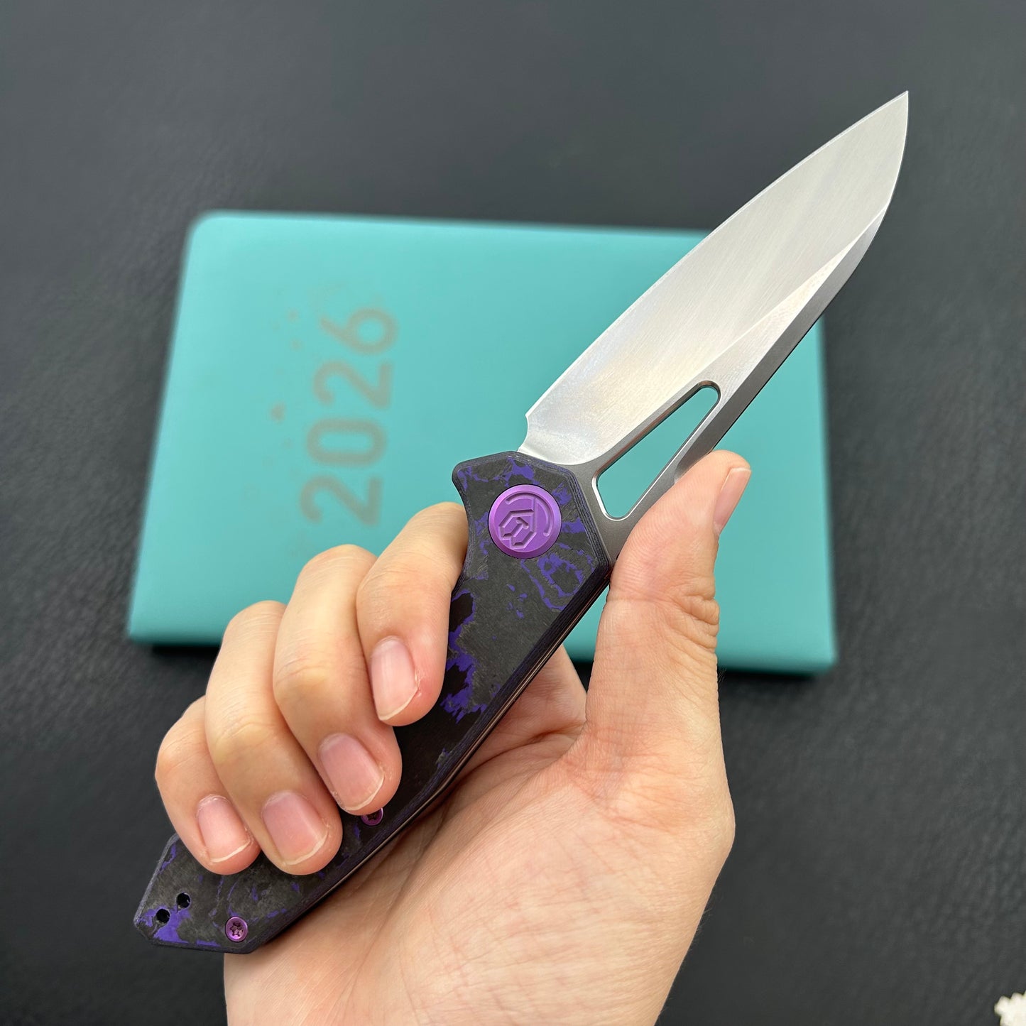 KB KNIVES KB291Z Vagrant Folding Knife Purple Flo Camo Carbon Handle 3.15" Silver Bead Blast M390 Blade