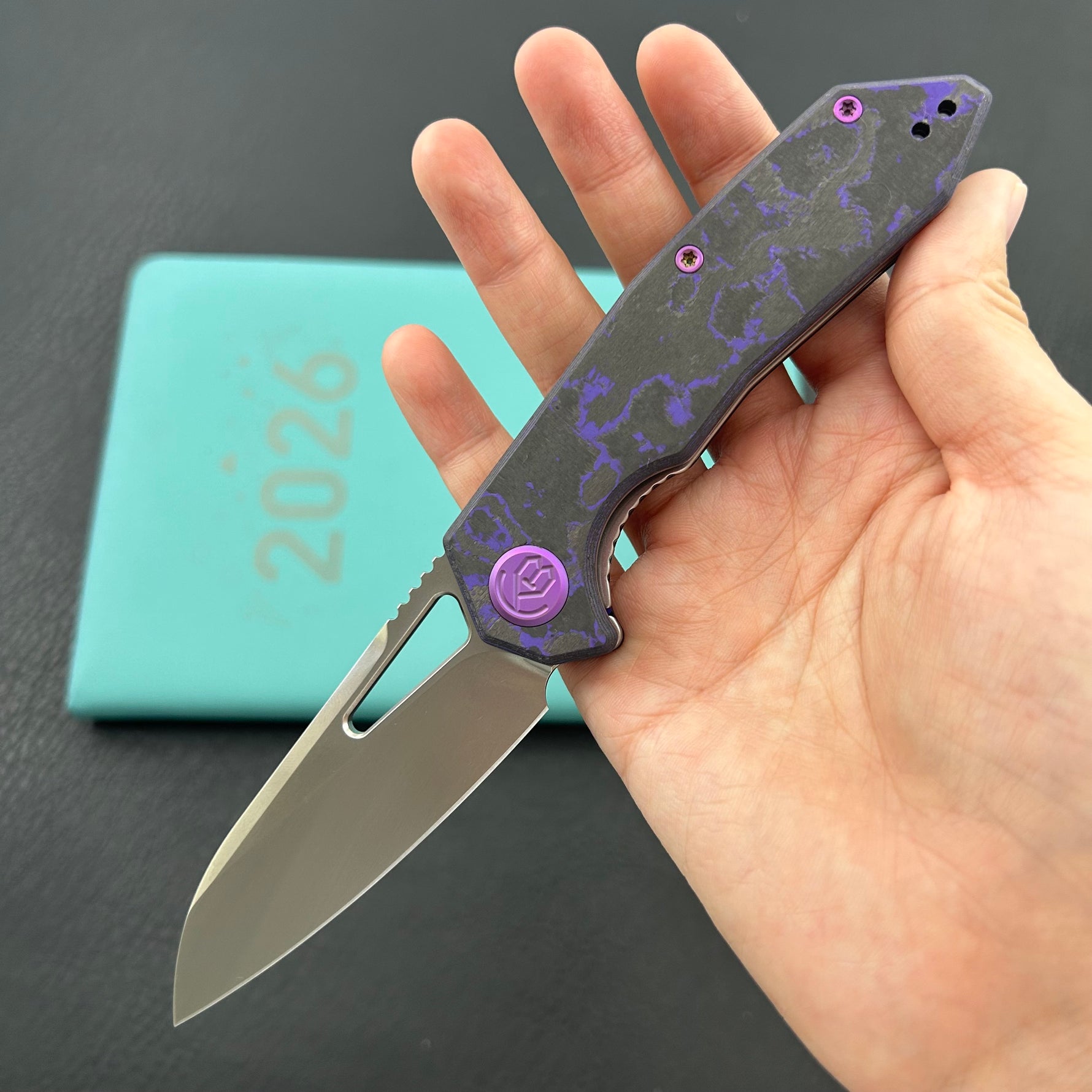 KB KNIVES KB291Z Vagrant Folding Knife Purple Flo Camo Carbon Handle 3.15" Silver Bead Blast M390 Blade