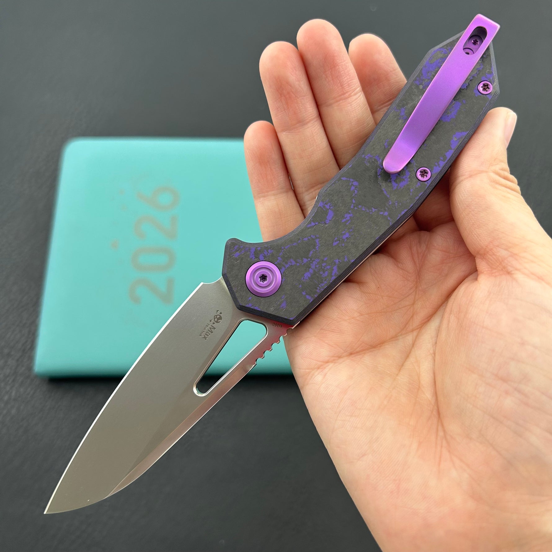 KB KNIVES KB291Z Vagrant Folding Knife Purple Flo Camo Carbon Handle 3.15" Silver Bead Blast M390 Blade