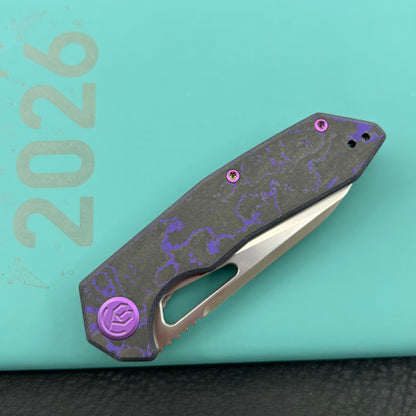 KB KNIVES KB291Z Vagrant Folding Knife Purple Flo Camo Carbon Handle 3.15" Silver Bead Blast M390 Blade