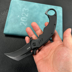 KUBEY KU261E Wrath Karambit Folding Knife Black G-10 Handle 2.68" Blackwash 14C28N