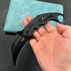 KUBEY KU261E Wrath Karambit Folding Knife Black G-10 Handle 2.68" Blackwash 14C28N