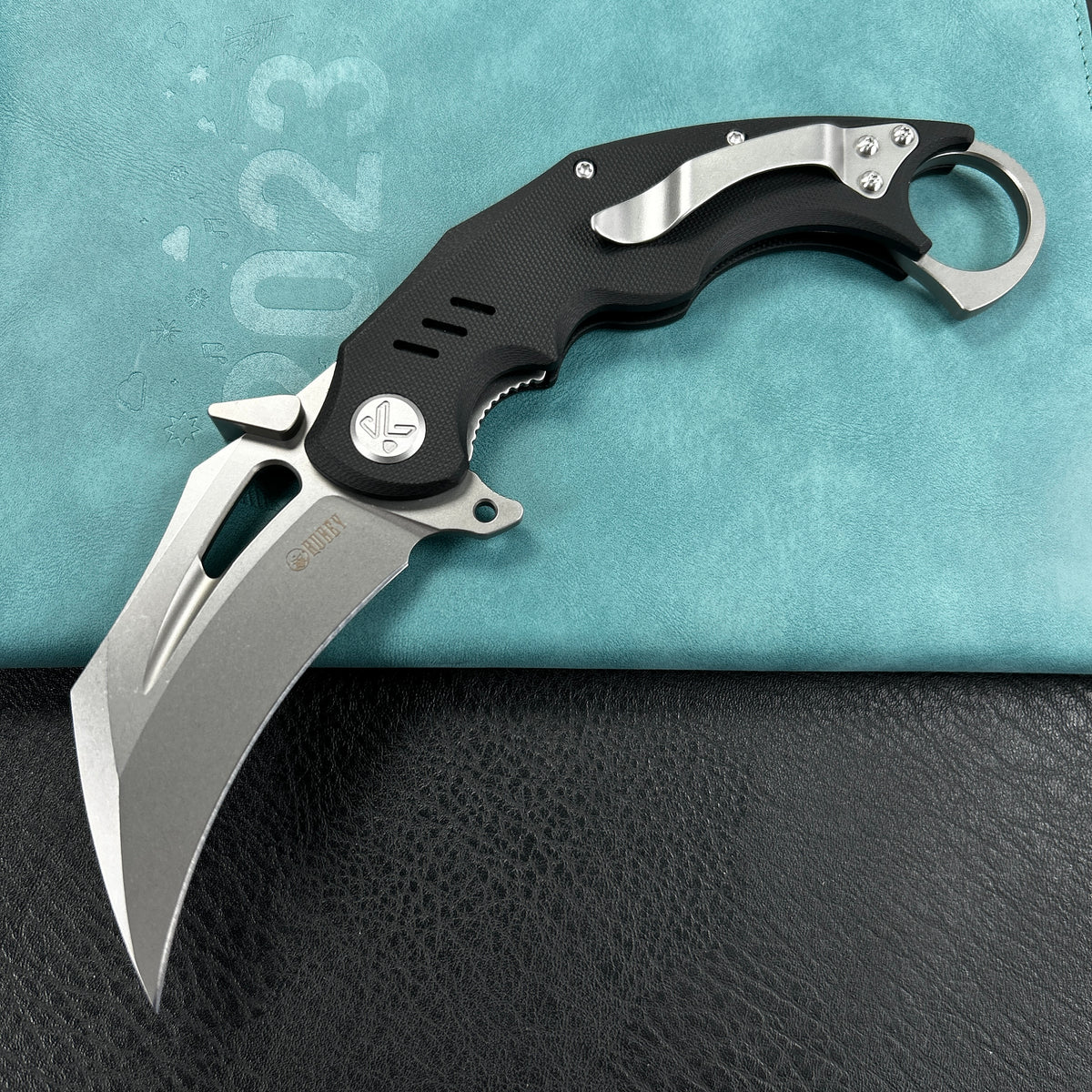 KUBEY KU261A  Wrath Karambit Folding Knife Black G-10 Handle 2.68" Beadblast 14C28N Blade