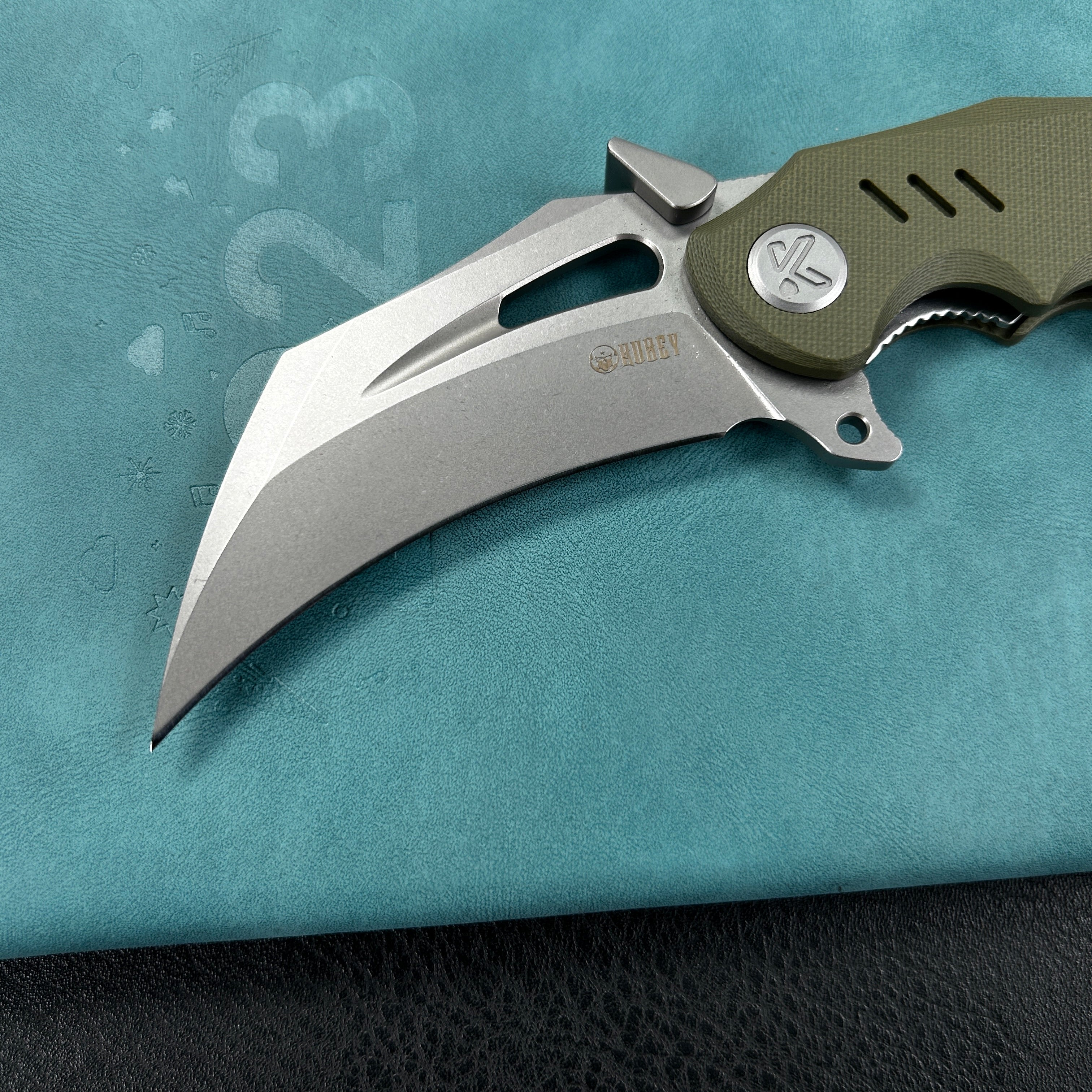 KUBEY  KU261B Wrath Karambit Folding Knife Green G-10 Handle 2.68" Beadblast 14C28N Blade